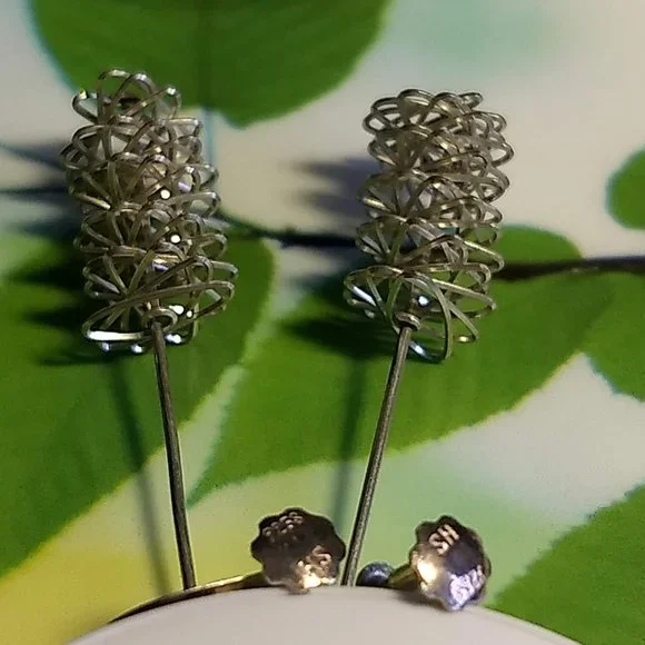 vintage 60s silver spiral slinky drop earrings stamped - Picture 5 of 8